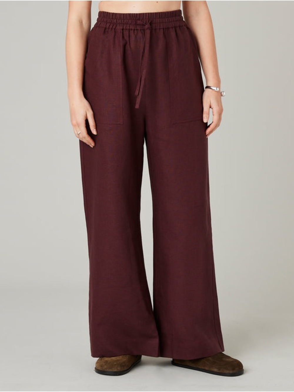 Beyond Nine Linen Lexi Pants in Deep Burgundy